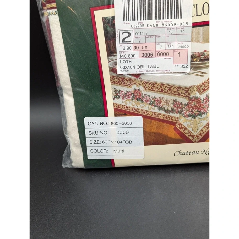 VTG NOS Holiday Christmas JCPenny Chateau Noel Tablecloth Oval 60